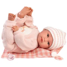 Llorens: Olivia, păpușă plângătoare de 38 cm, cu pătură în carouri imaginea 2