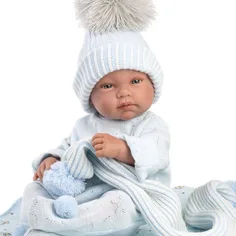 Llorens: Tino 43cm băiețel nou-născut cu pătură albastră, suzetă și 3 bucăți de haine diferite imaginea 3