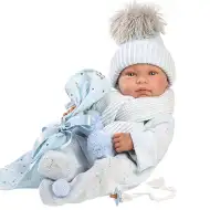 Llorens: Tino 43cm băiețel nou-născut cu pătură albastră, suzetă și 3 bucăți de haine diferite