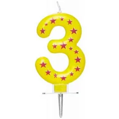 Lumânare pentru tort în formă de numărul 3, cu stele imaginea 2
