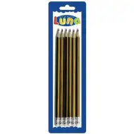 Luna: galben-negru creion grafit HB cu radieră set 6 bucăți