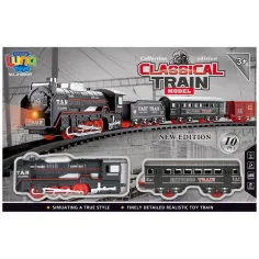 Luna: Set de tren clasic cu locomotivă cu aburi de 10 piese cu șine de 80 cm, cu lumină și sunet