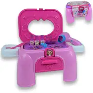 Masă de frumusețe într-un scaun portabil cu bijuterii și accesorii de frumusețe