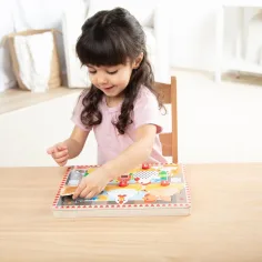 Melissa&Doug Push to Pop Puzzle – Puzzluri dezvoltare cu găini fericite din lemn - Spin Master imaginea 4