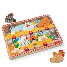 Melissa&Doug Push to Pop Puzzle – Puzzluri dezvoltare cu găini fericite din lemn - Spin Master imaginea 5