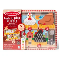 Melissa&Doug Push to Pop Puzzle – Puzzluri dezvoltare cu găini fericite din lemn - Spin Master