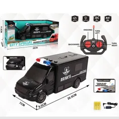 Microbuz RC cu telecomandă care transportă bani cu efecte de lumină și sunet la scară 1:18 20cm imaginea 3
