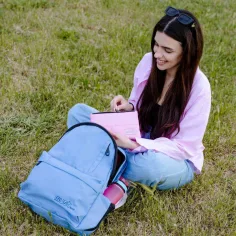 Must: Geantă școală rotunjită albastru deschis cu patru compartimente, rucsac 32x17x42cm imaginea 2