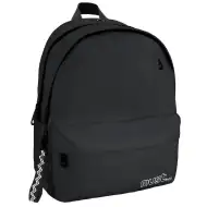 Must: Geantă școlară neagră rotunjită cu patru compartimente, rucsac 32x19x42cm