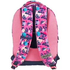 Must: Rucsac școlar cu model de fluturi, trei compartimente 32x18x43cm imaginea 2