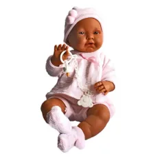 Păpuşă bebeluş creol în haine roz 45cm