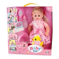 Păpușă cu păr în haine de culoarea roz cu accesorii 35cm