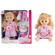 Păpușă cu părul maro deschis, funcție de pipi cu sunete, oliță și accesorii