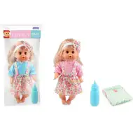 Păpușă face pipi în fustă cu flori cu accesorii 30cm