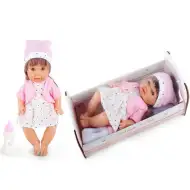 Păpușă pipi în haine cu stele și sunete cu pătuț 30cm