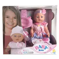 Păpușă plânge cu suzetă și accesorii