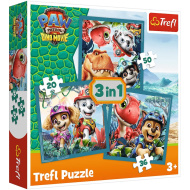 Patrula Cățelușilor Insula Dinozaurilor - puzzle 3 în 1 cu 20, 36, 50 piese - Trefl