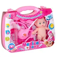 Pink set doctor cu păpușă și accesorii în valiză