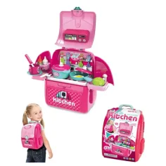 Pink transportabil 2in1 bucătărie de joacă set în rucsac imaginea 2