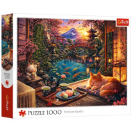 Pisică în grădina de sakura puzzle de 1000 de piese - Trefl
