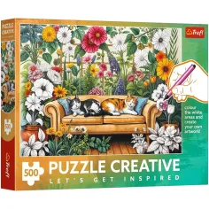 Pisici în grădina plină de flori – puzzle creativ de 500 de piese – Trefl