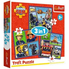 Pompierul Sam 3 în 1 puzzle de 50, 36 și 20 de piese - Trefl