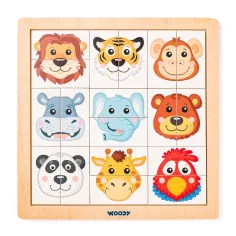 Puzzle din lemn cu cap de animal Safari Montessori - Woodyland