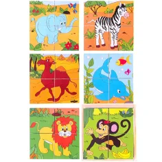 Puzzle lemn din cuburi – Animale safari