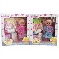 Quinbele set păpușă mică cu scutec, rochie și accesorii în două variante