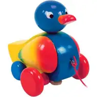 Răţuşcă de tras, jucărie din lemn de culoare albastră