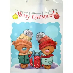 Sac de cadou cu urși de Crăciun și inscripția Merry Christmas 32,5x45,5x10cm