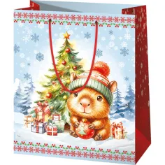 Sac de cadou de Crăciun capybara de dimensiuni normale 11x6x14cm