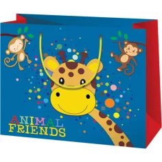Sac de cadou mare cu model de prieteni animale 33x26,7x13,7cm