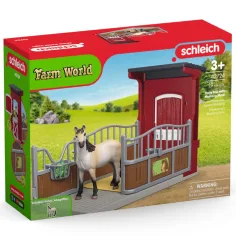 Schleich: Farm World - Box de grajd cu figurina de cal Mustang set de joacă (42724)
