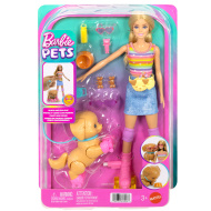Set Barbie cu role pentru plimbat câinele - Păpușă blondă - Mattel