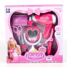 Set de coafură Pretty Girl roz cu foarfecă și uscător de păr