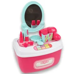Set de frumusețe cu măsuță de toaletă cu oglindă și machiaj într-o cutie de depozitare imaginea 2