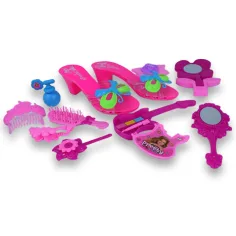 Set de frumusețe cu pantofi, machiaj și accesorii de coafură într-o geantă imaginea 4