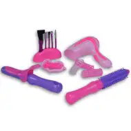 Set de frumusețe roz din 7 piese cu pensulă machiaj, uscător de păr și accesorii