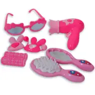 Set de frumusețe roz din 8 piese cu uscător de păr, ochelari de soare și accesorii