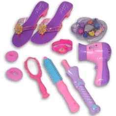 Set de frumusețe roz din 9 piese cu pantofi, ceas și accesorii imaginea 3