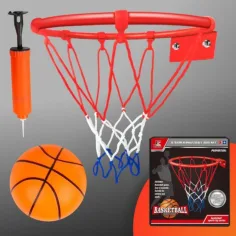 Set de inele metalice de baschet cu plasă colorată, cu minge și pompă 22cm imaginea 4