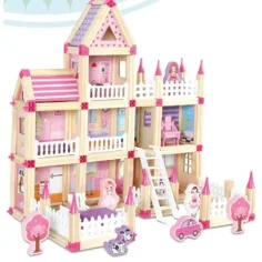 Set de joacă castel culoarea roz lemn cu accesorii imaginea 2