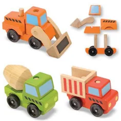 Set lemn de costrucţie vehicule - Melissa & Doug imaginea 3