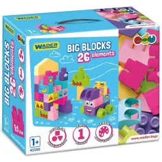 Set mare de cuburi de construit cu piese roz, 26 de bucăți - Wader