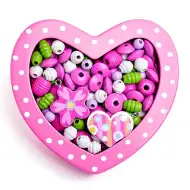 Set mărgele creative culoarea roz formă inimă lemn