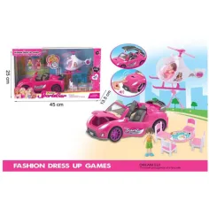 Set mașină de sport pink cu elicopter și accesorii imaginea 2