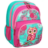 Spirit: Geantă școlară ergonomică rotunjită cu model bufniță roz-turcoaz, rucsac 40x20x18cm
