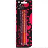 Spirit: Inimioară model negru triunghi creioane grafit HB cu radieră 4 bucăți set