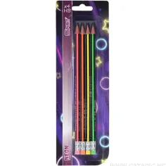 Spirit: Set de 4 creioane grafit neon triunghiulare cu radieră